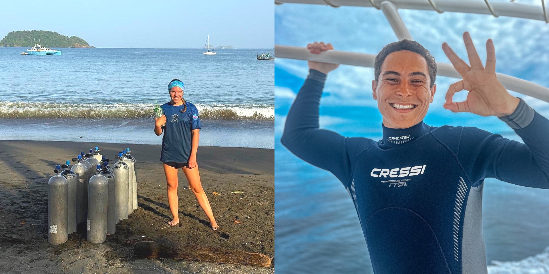 Two new Dive Masters smiling after finishing their PADI Courses in Costa Rica