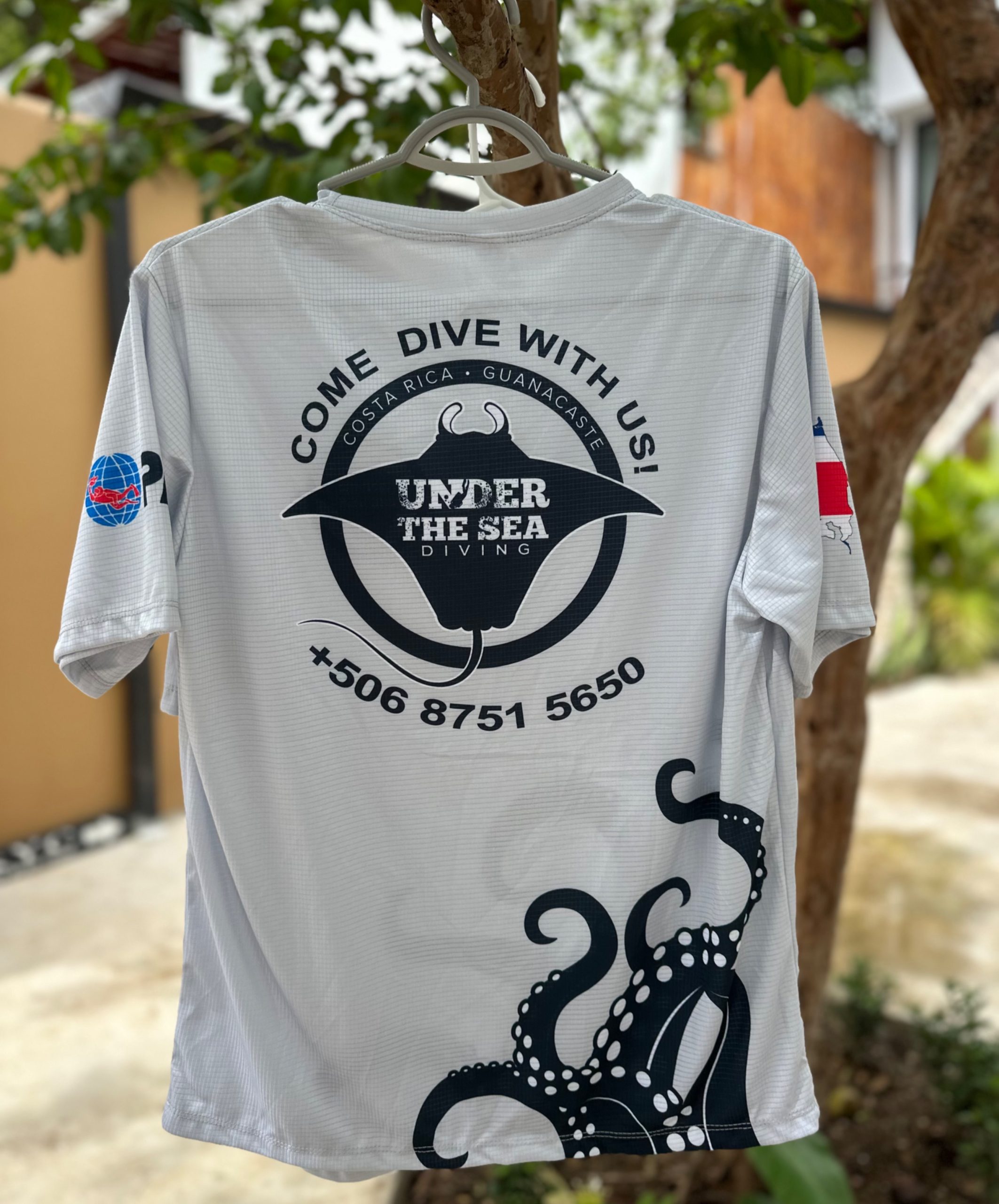 Under The Sea Diving T-shirt: Logo in center tenticles cralwing up from the bottom