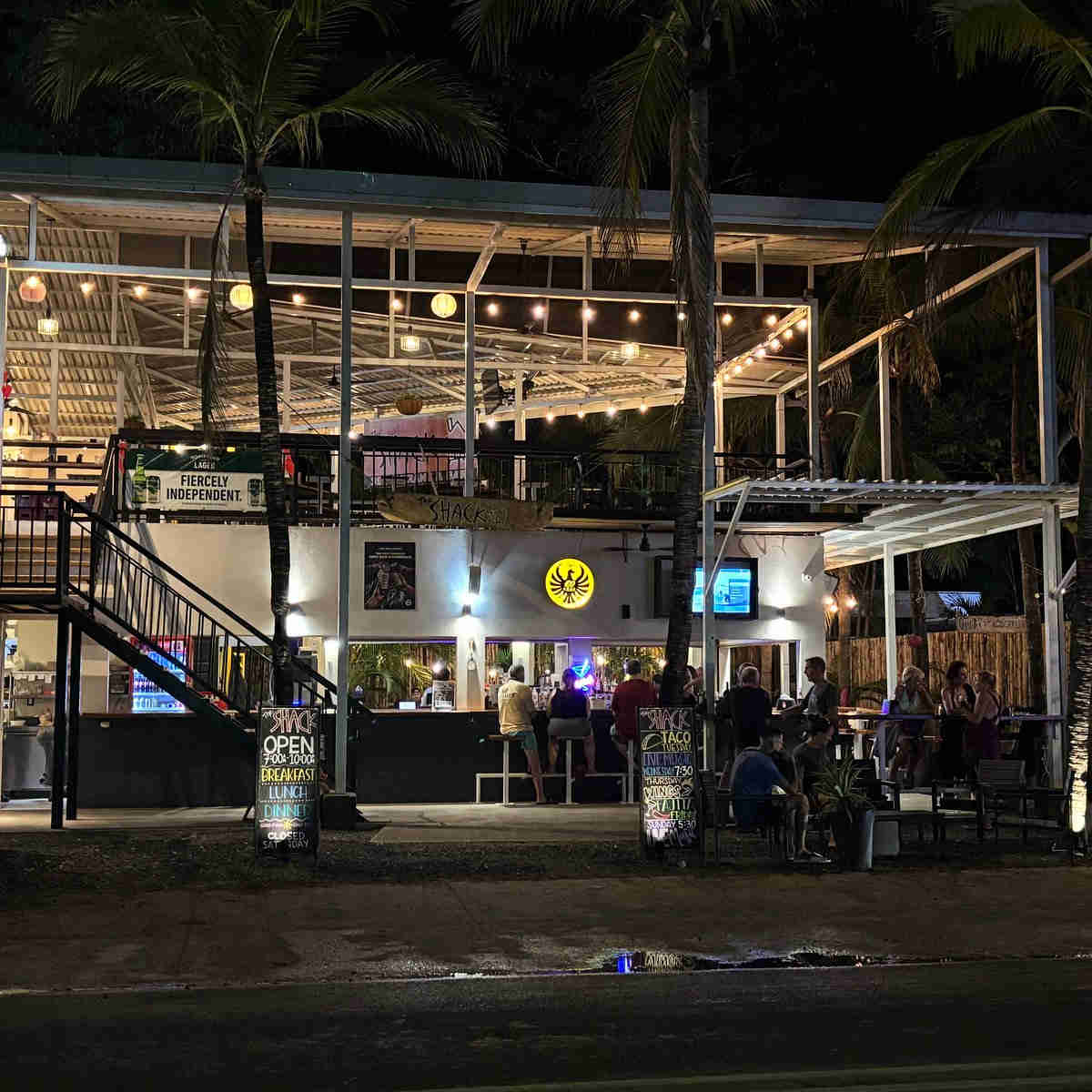 The Shack from the street view, looking at both floors and a full bar.